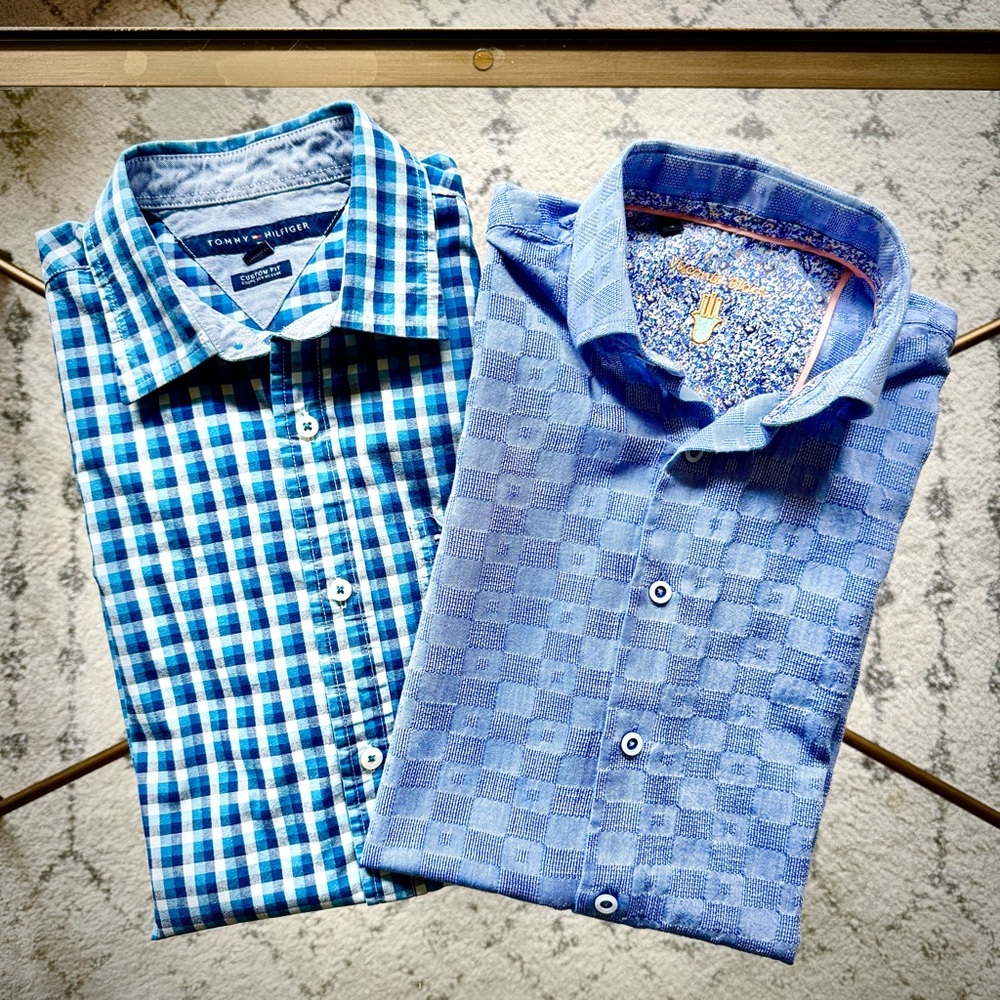 Lot of Two Men’s Button Down Shirts Tommy Hilfiger & Visconti Black